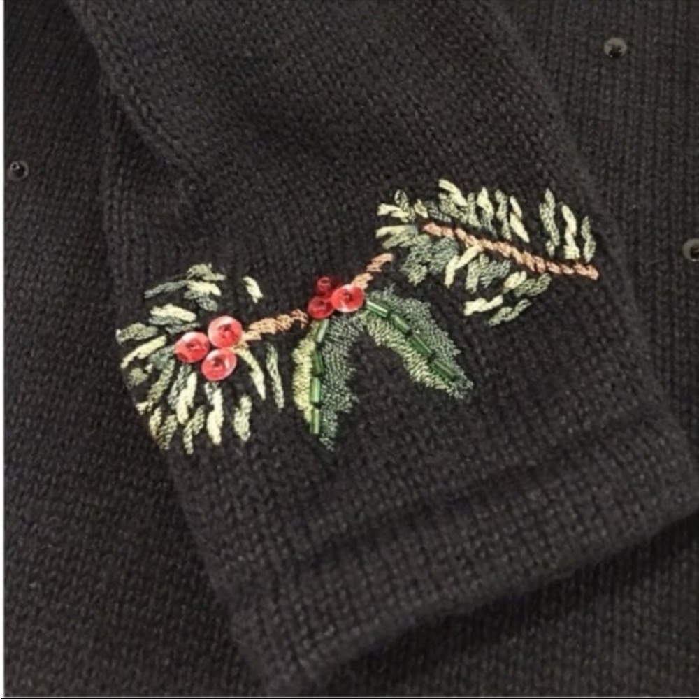 Vintage Christmas Sweater M Cardinal Bird Sequin Embroidered Zip Cardigan - Picture 6 of 8